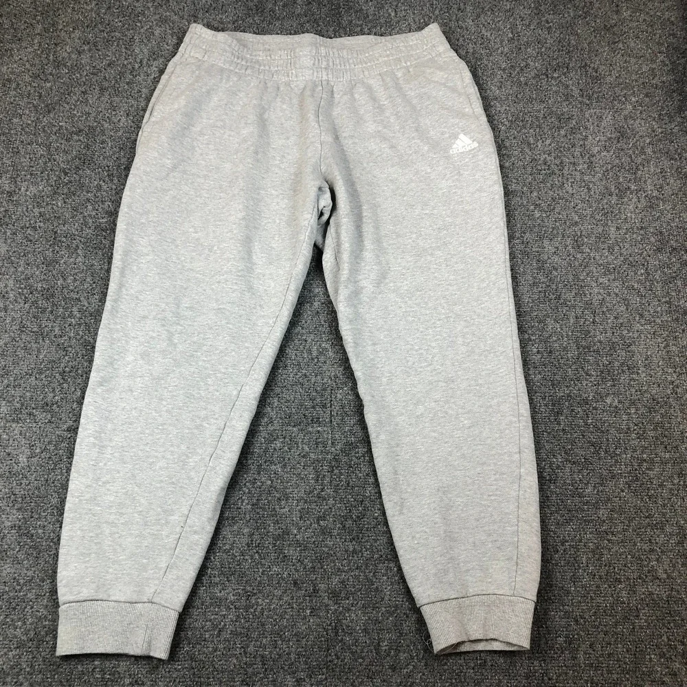Adidas‎ Essentials French Terry Tapered Cuff Logo Pants Grey Mens Size XL